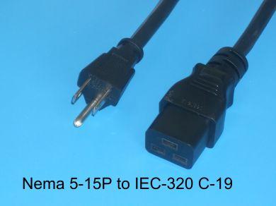 1FT 8IN Nema 5-15P to IEC-320 C-19 Computer Power Cord 14/3 SJTOW