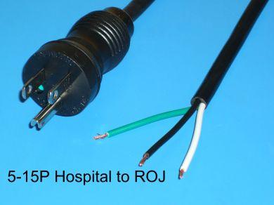 17FT 4IN NEMA 5-15PH to ROJ 6" 3C Strip 1/4" Hospital Power Cord 16/3 SJTOW NA