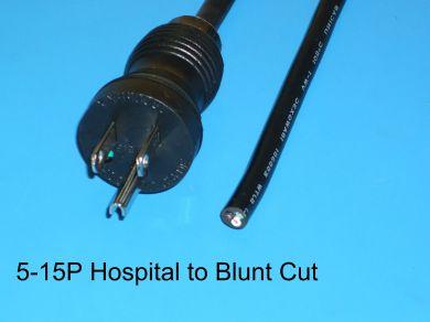 16FT NEMA 5-15PH to Blunt Cut ROJ 3/4" Hospital Power Cord 16/3 SJTOW NA