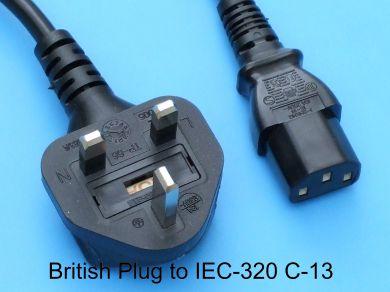 9FT British Plug to IEC-320 C-13 International Computer Power Cord