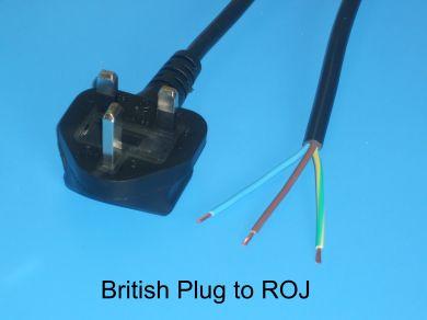 25FT British Plug to ROJ 6IN Strip 3/4IN International Power Cord