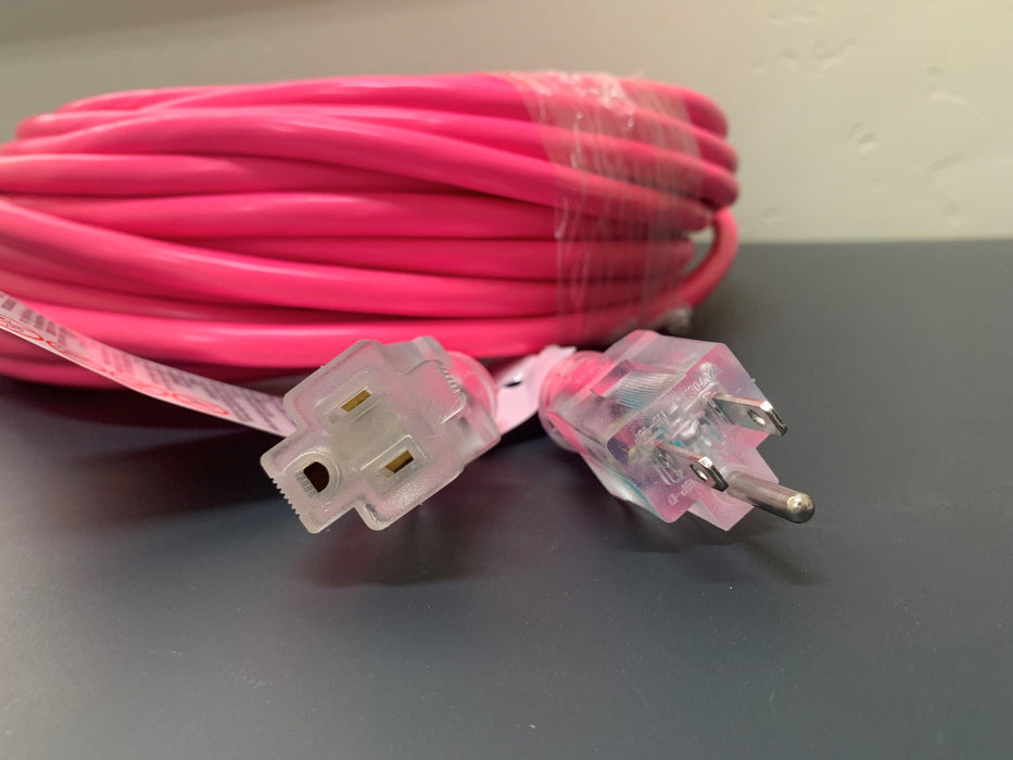 25FT NEMA 5-15P TO NEMA 5-15R NEON PINK LIGHTED EXTENSION CORD 12/3 SJTW NA 20A 125V